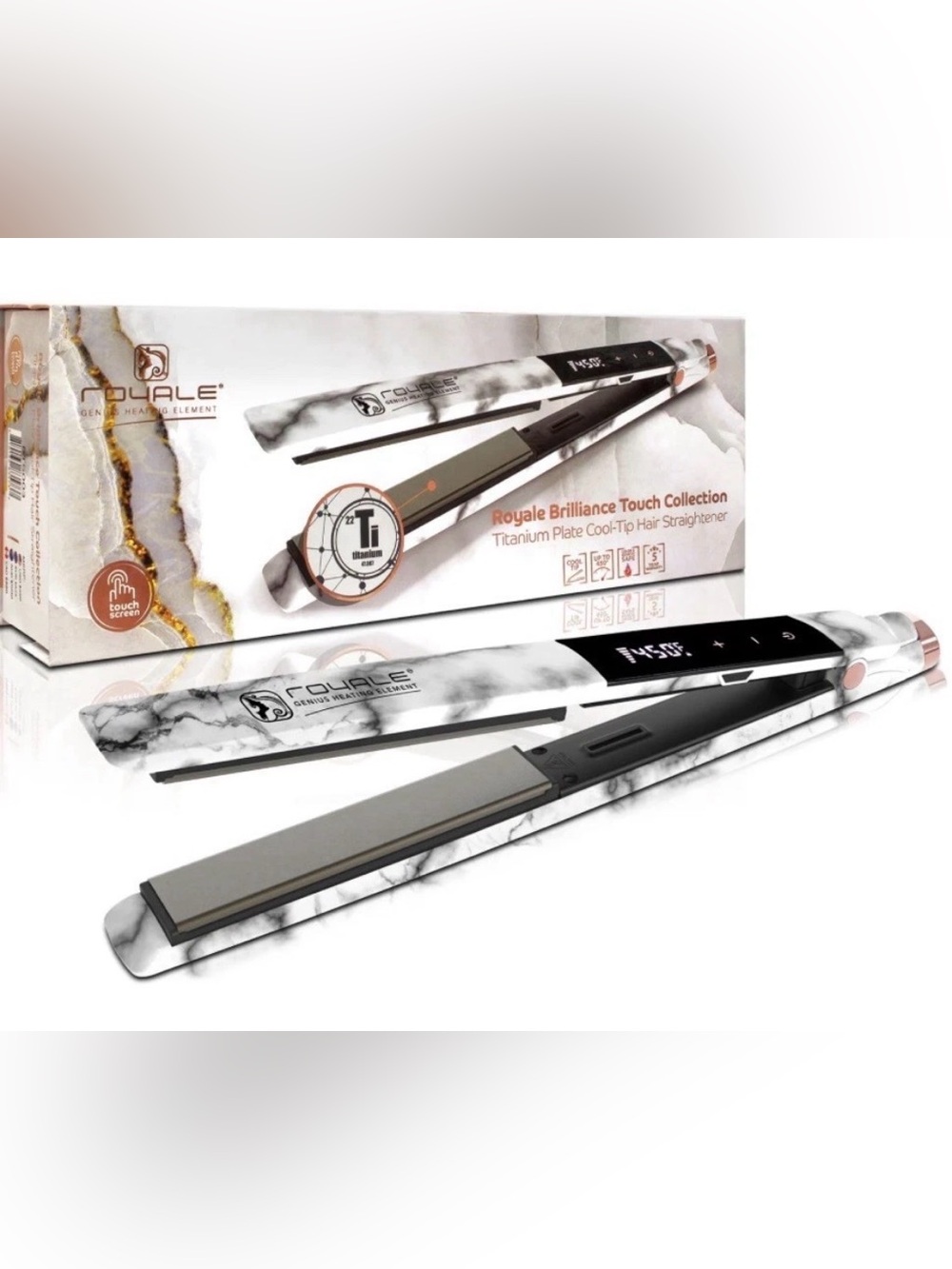 NEW! Royal Brilliance Touch Titanium Plate Hair Straightener - Marble White